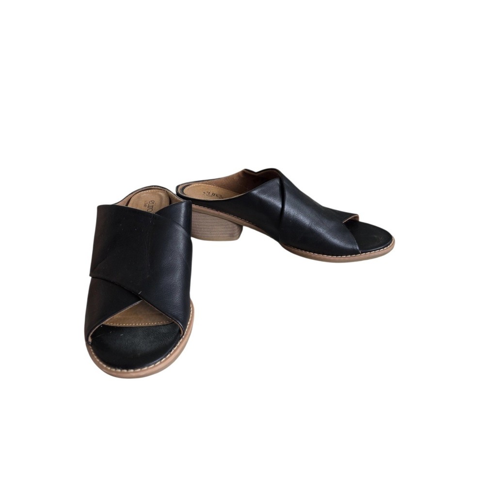 Eurosoft Sofft Black Leather Cidney Crisscross Slide Mules 9.5 Chunky Block Heel